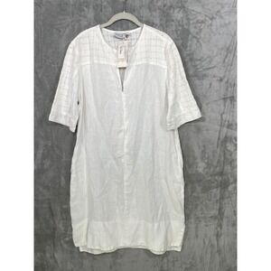 NWT 100% Linen Harris Cotton White Dress Women's XL Midi Side Pockets New
